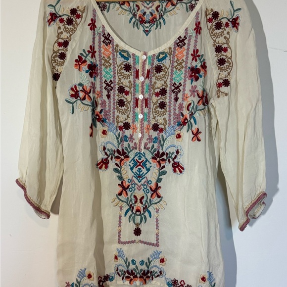 Johnny Was Dolora Scoop Neck Embroidered Shirt Top | Size Small - Picture 6 of 9